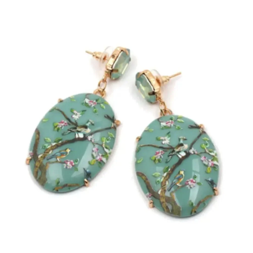 ✨🆕✨ Beautifully Boho Vintage Inspired BLACK Happy Days Floral Birds Earrings ✨